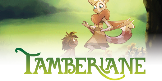 Tamberlane: a pink anthropomorphic bat staring in nervous surprise at a human baby in a forest